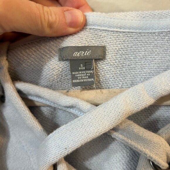 Aerie Lace Up Cropped Light Blue Pullover Oversized Hoodie Women’s Size Small - Picture 5 of 6